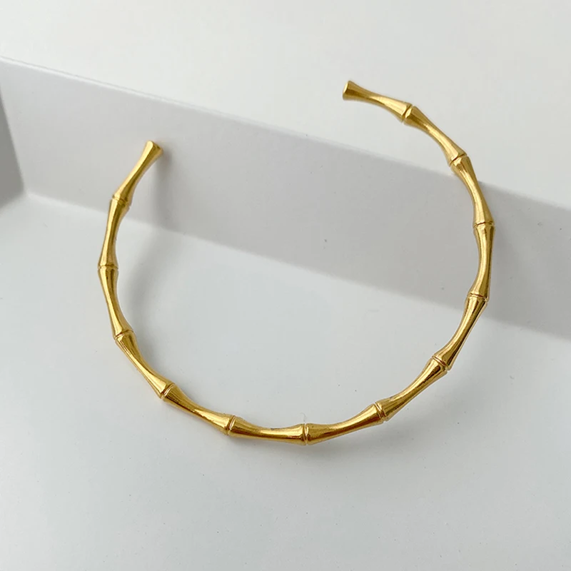 

Gold Color Linked Bamboo Bangles Thin Geometric Bangles for Women Open Minimalist Cuff Bangles Adjustable 2020 Jewelry