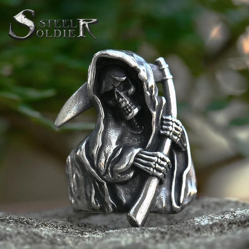 

SS8-930R New Fashion Stainless Steel The Grim Reaper Ring Skull Ring For Men Punk Hip Hop Gothic Jewelry Wholesale
