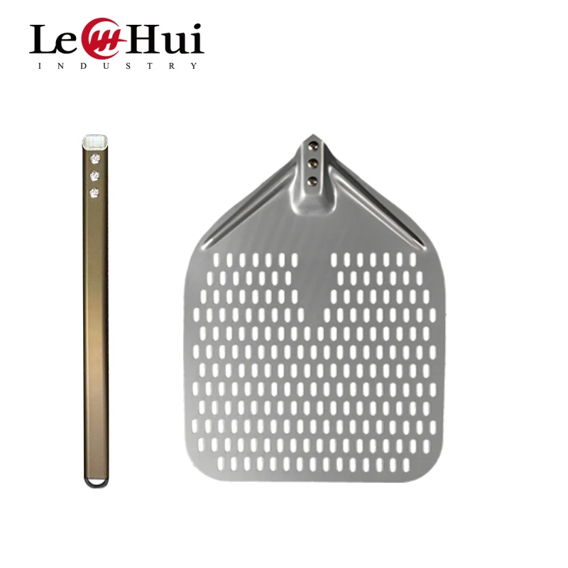 

pizza peel perforated aluminium alloy pizza peel shovel 30cm pizza peel whth 36cm handle folding pizza turning peel, Grey