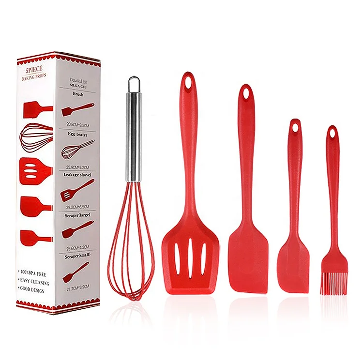 

Hot 5Pcs Heat Resistant Food grade Silicone Kitchen Utensils Cooking Spatula Set