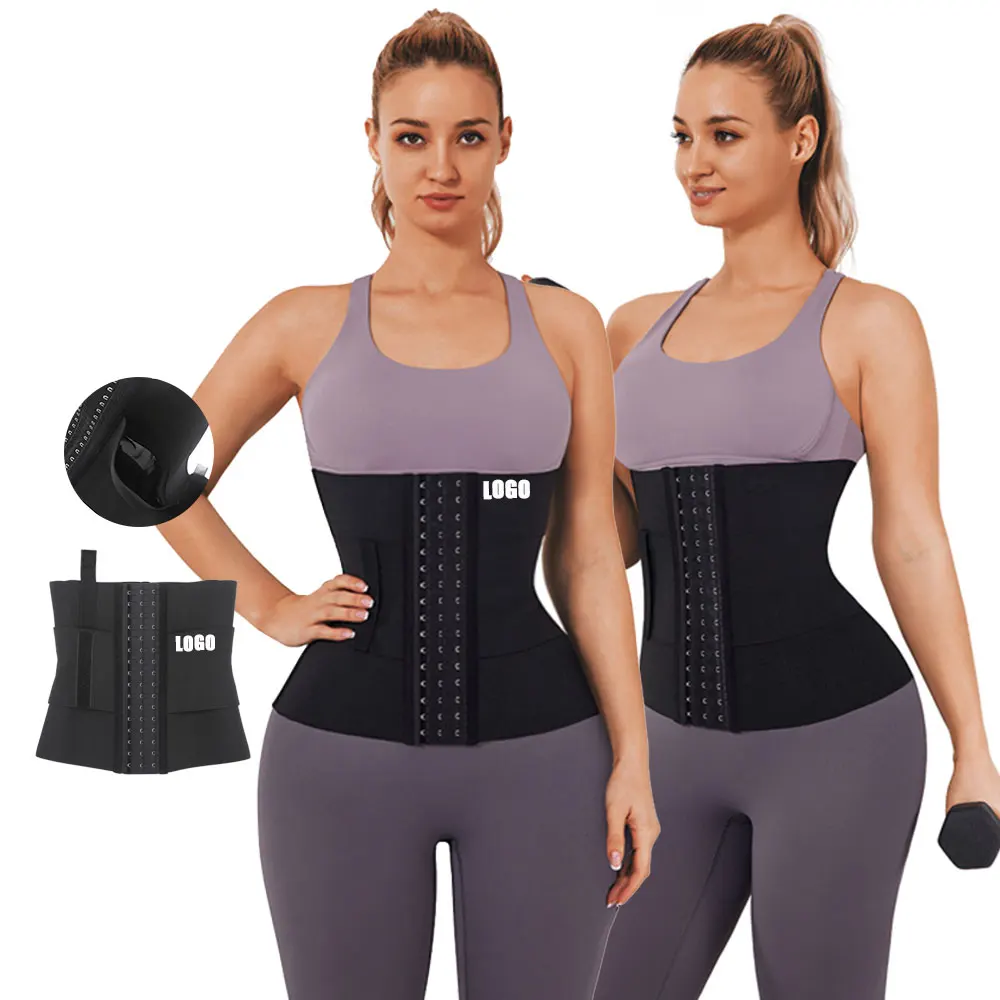 

HEXIN wholesale custom logo high waist 5 steel bone with pockets latex waist trainer shaper tummy wrap
