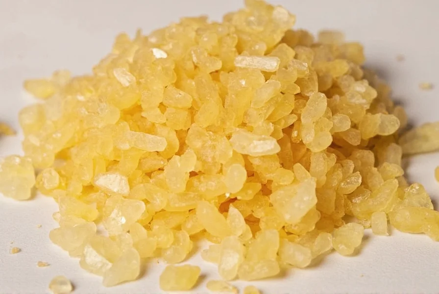 Ginger crystals used in baking recipe with measuring spoons