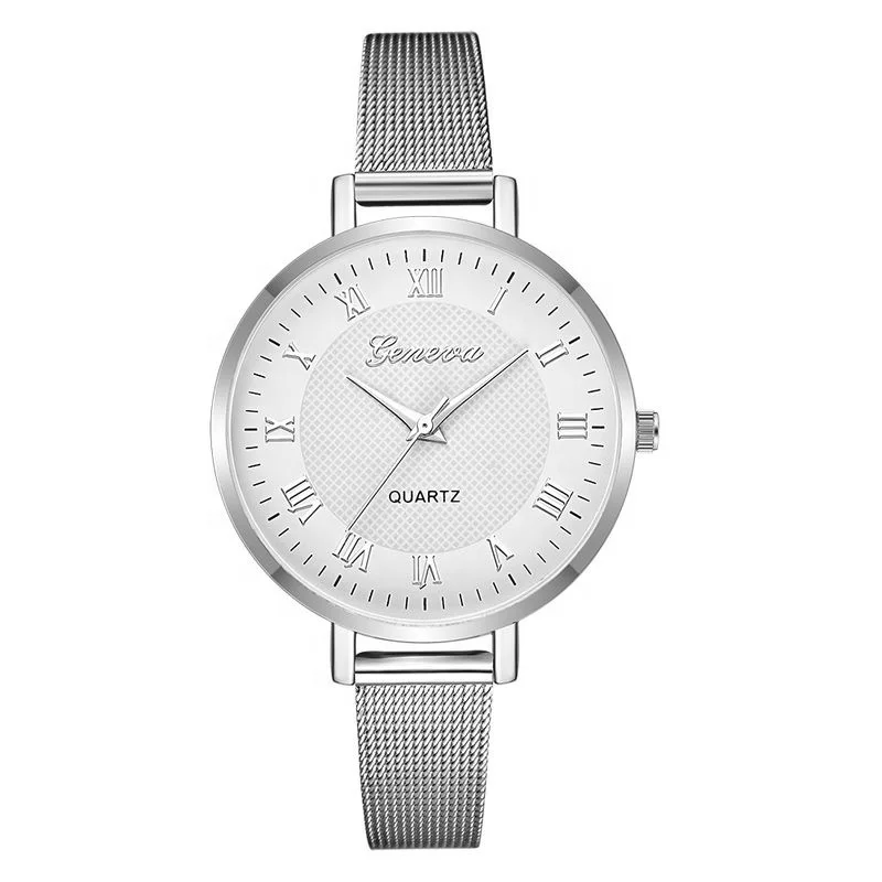 

602 Casual Quartz Geneva Steel Mesh Bracelet Wrist Watch Men Women Fashion Lady Hand Watch, 7 colors