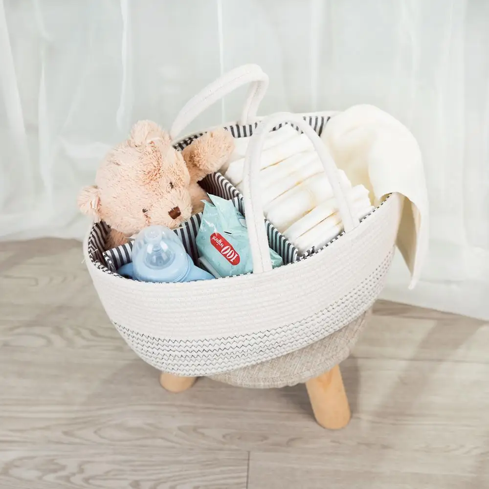 
QJMAX Hot Selling Cotton Rope Diaper Caddy Organizer Collapsible Nursery Storage Organizer 