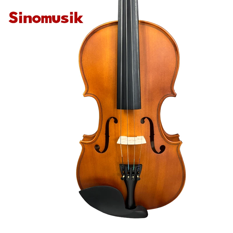 Sinomusik Factory Satin Red Brown All Solid Violin with Free case and Bow String Musical  Instruments Custom Label logo
