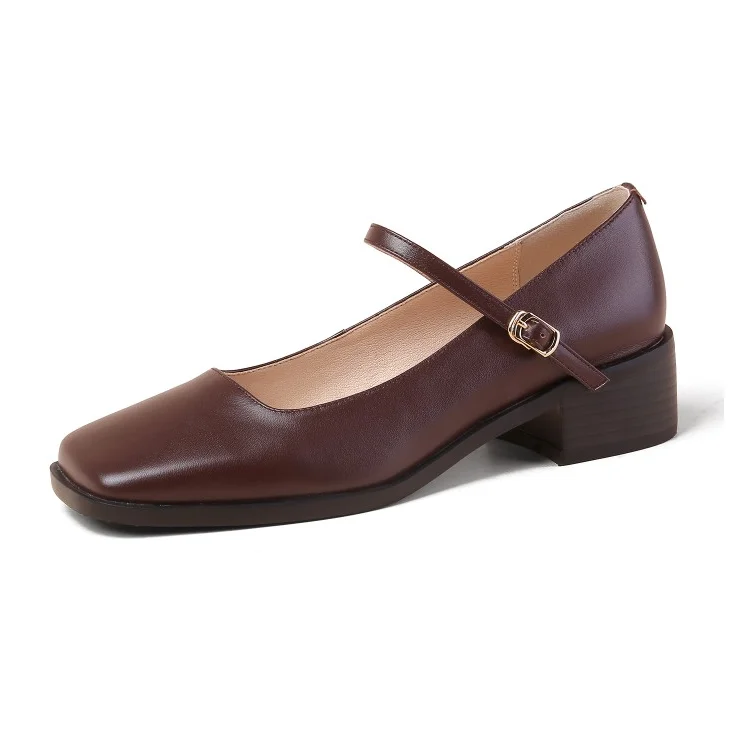 

2021 spring and summer new ladies retro simple style generous toe single shoes European and American large size wholesale, Apricot, black, brown