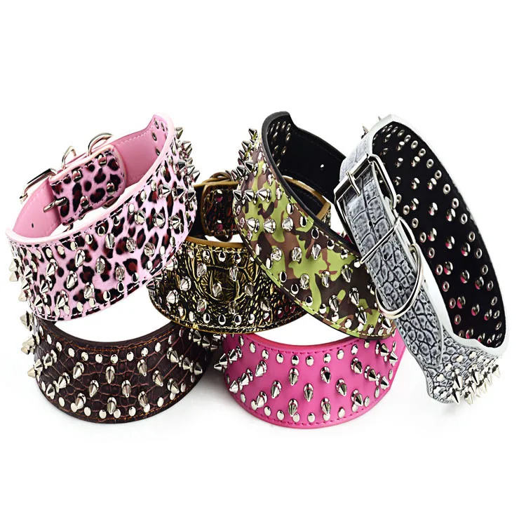 

Hot Sale Newest Comfortable Red Small Medium Large Pet Collar Spiked Studded Rivet Wide Leather Pet Collar, Red,purple,yellow,pink,blue