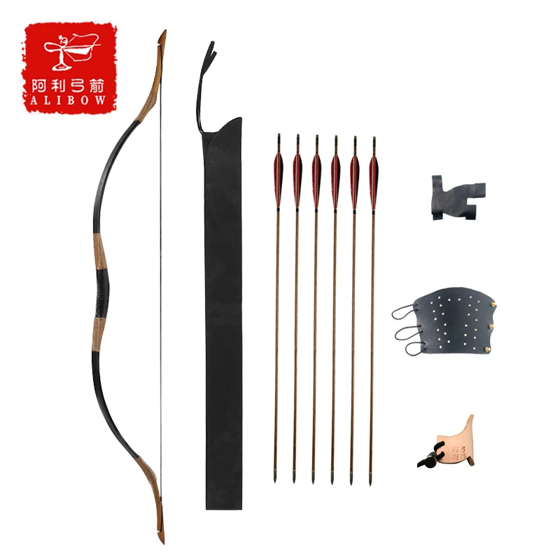 

Alibow Archery Bow and Arrow set Traditional Hunting Recurve Bow Bamboo Arrows with archery arm guard and glove for Beginner, Black hunting bow