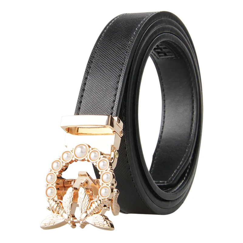 

Black Leather Women Belt For Dress Cow Hide Alloy