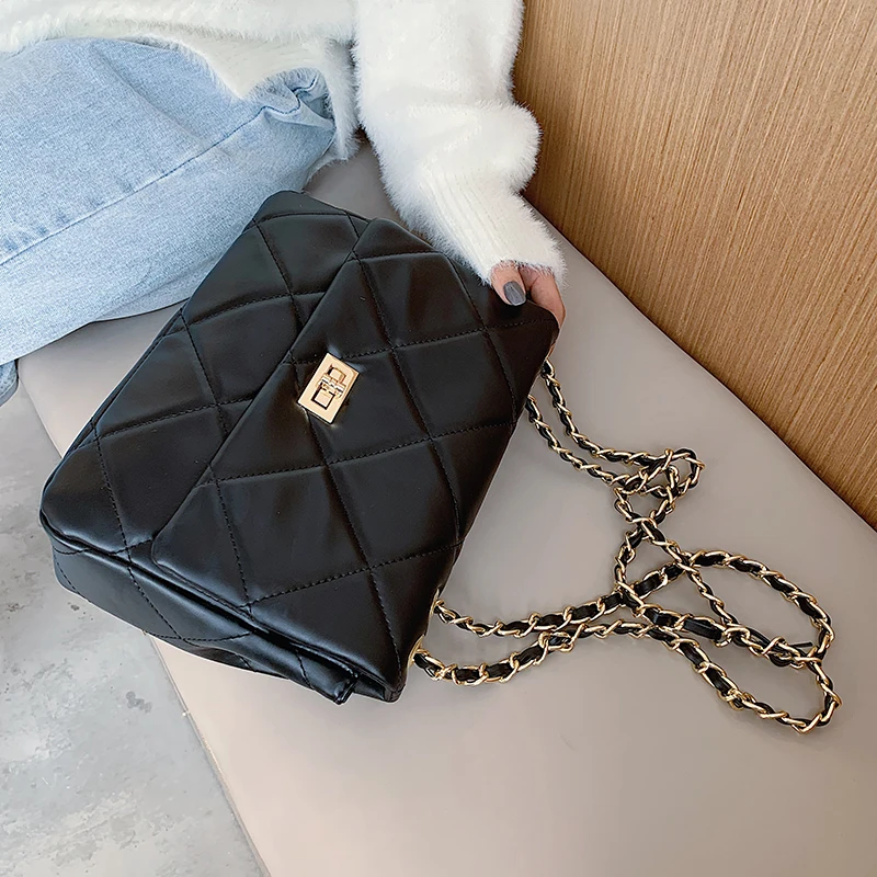 

Small Chain PU Leather Crossbody Bags for Women 2020 Branded Trending Quilted Designer Handbags Trend Luxury Lock Hand Bag