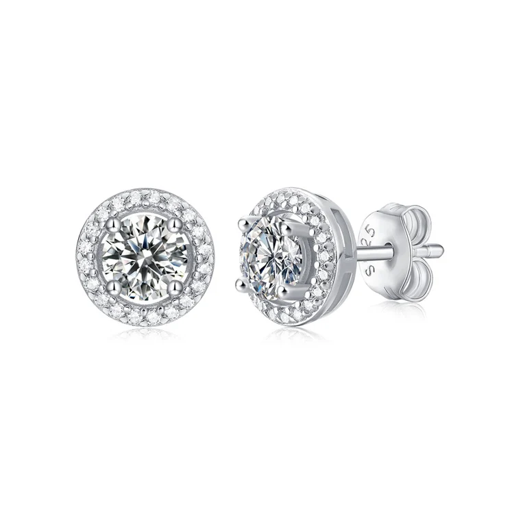 

OEM ODM 18k White Gold 925 silver Jewelry Elegant Round moissanite diamond stud earrings screw back, Silver color