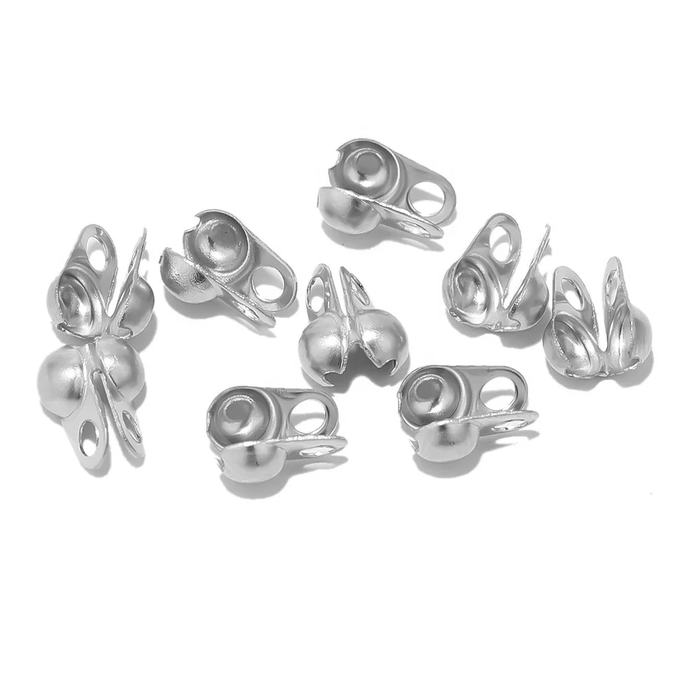 

100 PCS Steel-color Fitting Ball Chain Calotte Crimps Beads Connectors End Clasps DIY Bracelet Necklace Jewelry Accessories