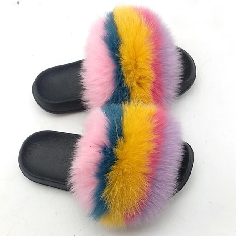 

Wholesale Latest Fashion Colors Soft Home Winter Indoor Fox Fur Slippers For Women, Customized color