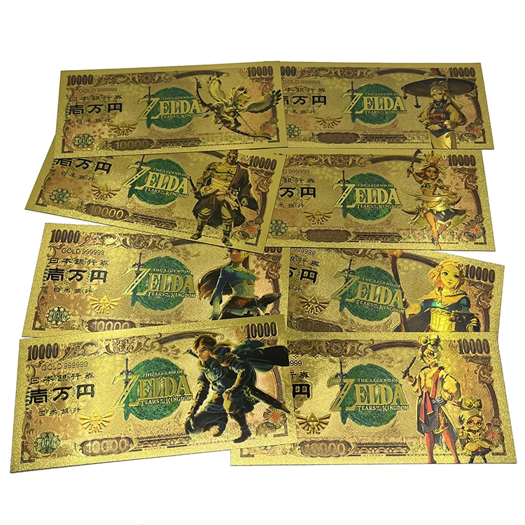 

Wholesale full set Japan Anime game 10000 yen bills 24k gold foil banknote zelda tears of the kingdom card
