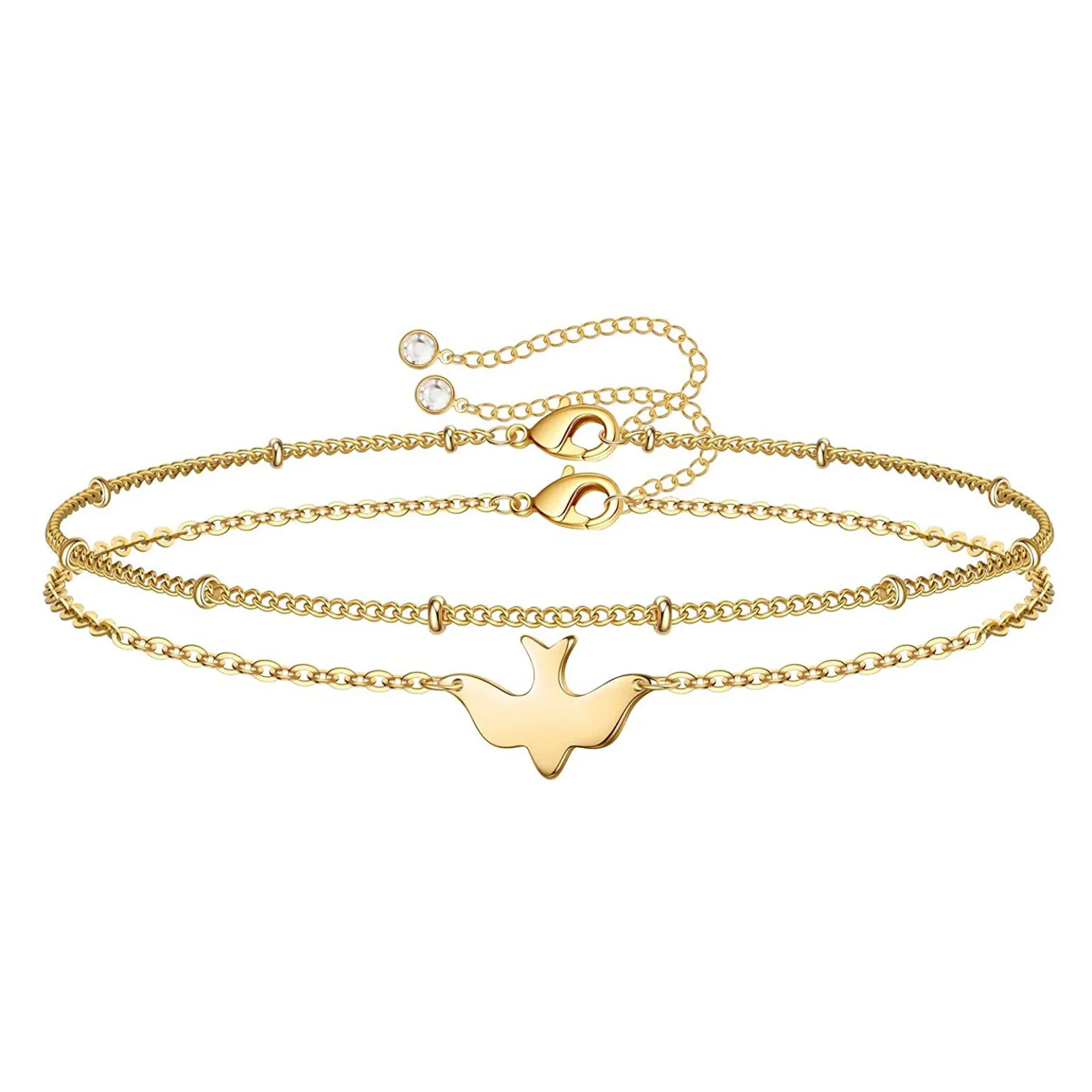 

2020 new design little turtle simple style sequins copper double chain ladies bracelets