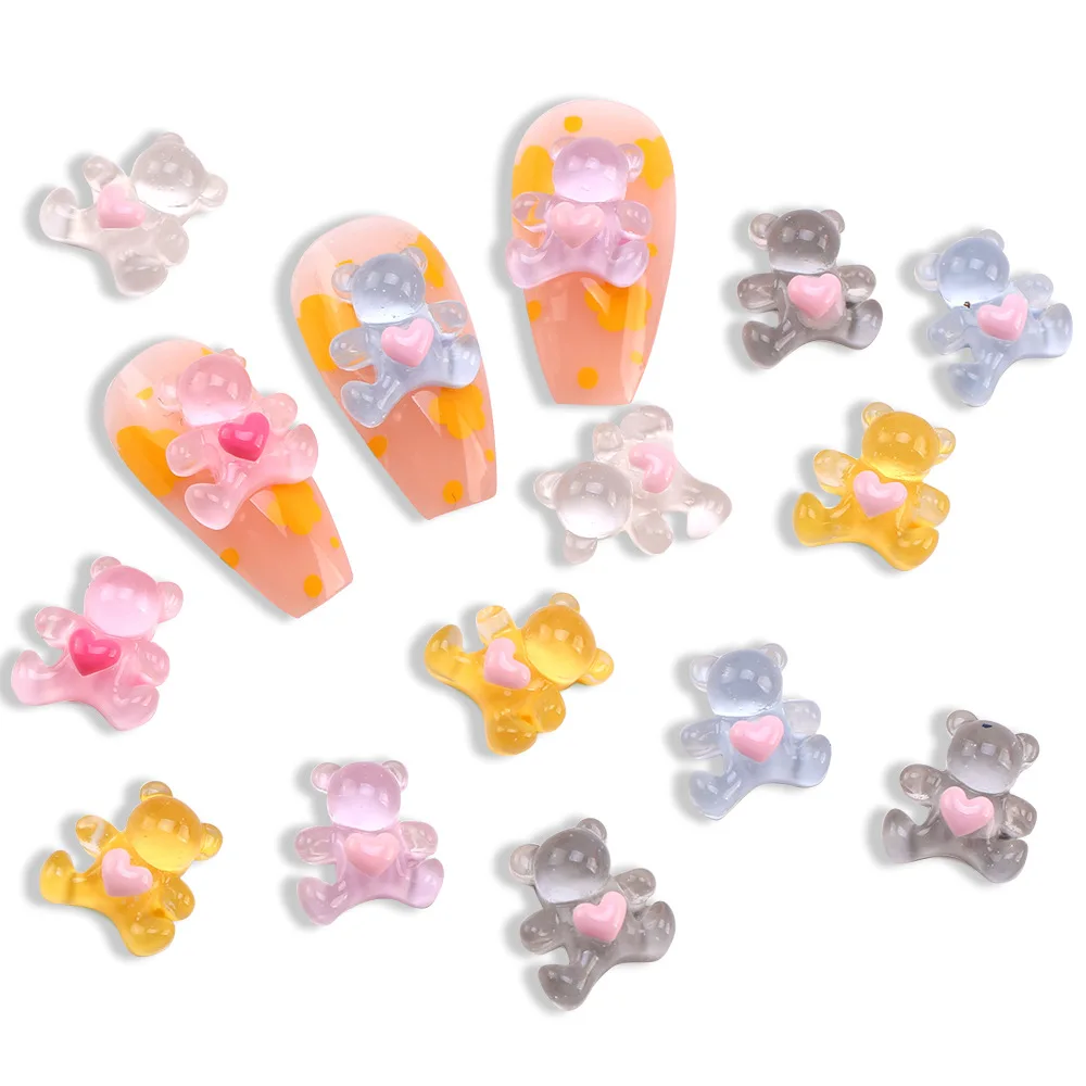 

FREE SHIPPING Cute Cartoon Resin Nail art Decoration Bright Color Glitter Valentine's Day 3d Nail Art Love Bear