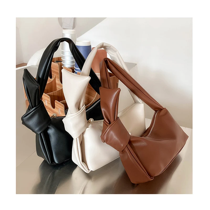 

2021 New High Quality Women Slung Chain Dumpling Bag Pearl Zip Designer Underarm Bow Knot Shoulder Bag Elegant Tote handbags