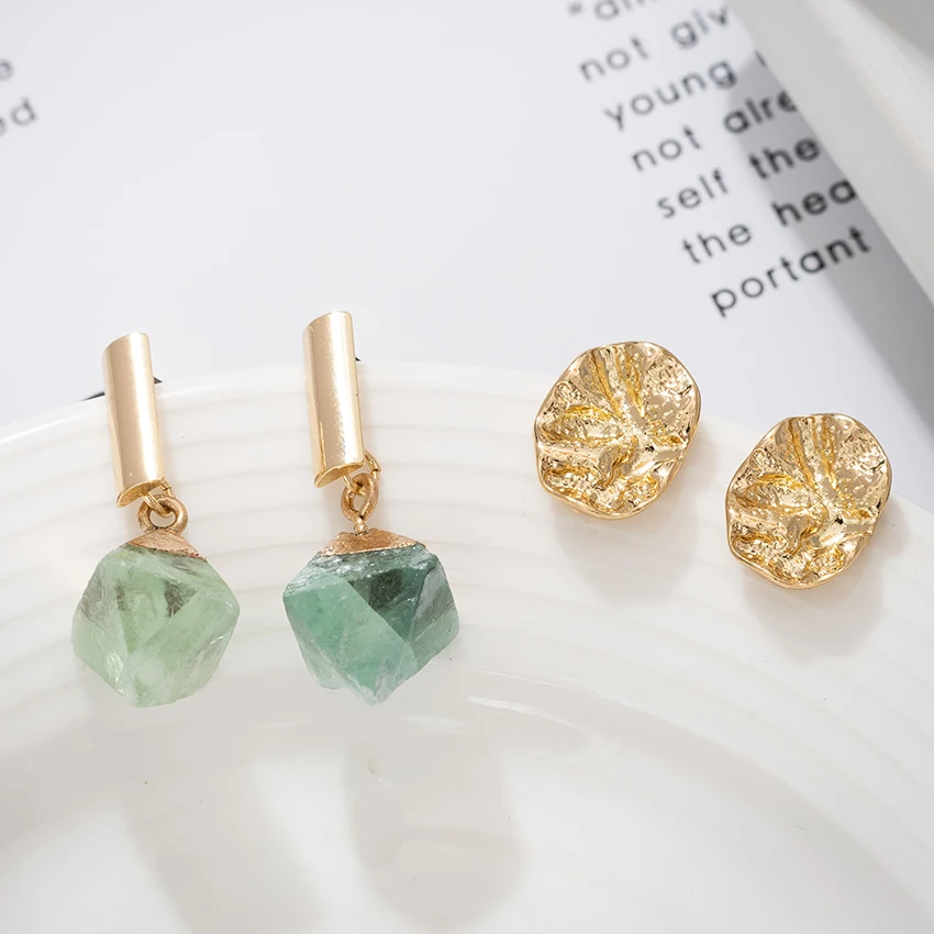 

2020 fashion jewelry spring Womens Gold plating Natural Stone gemstone druzy drop set Earrings