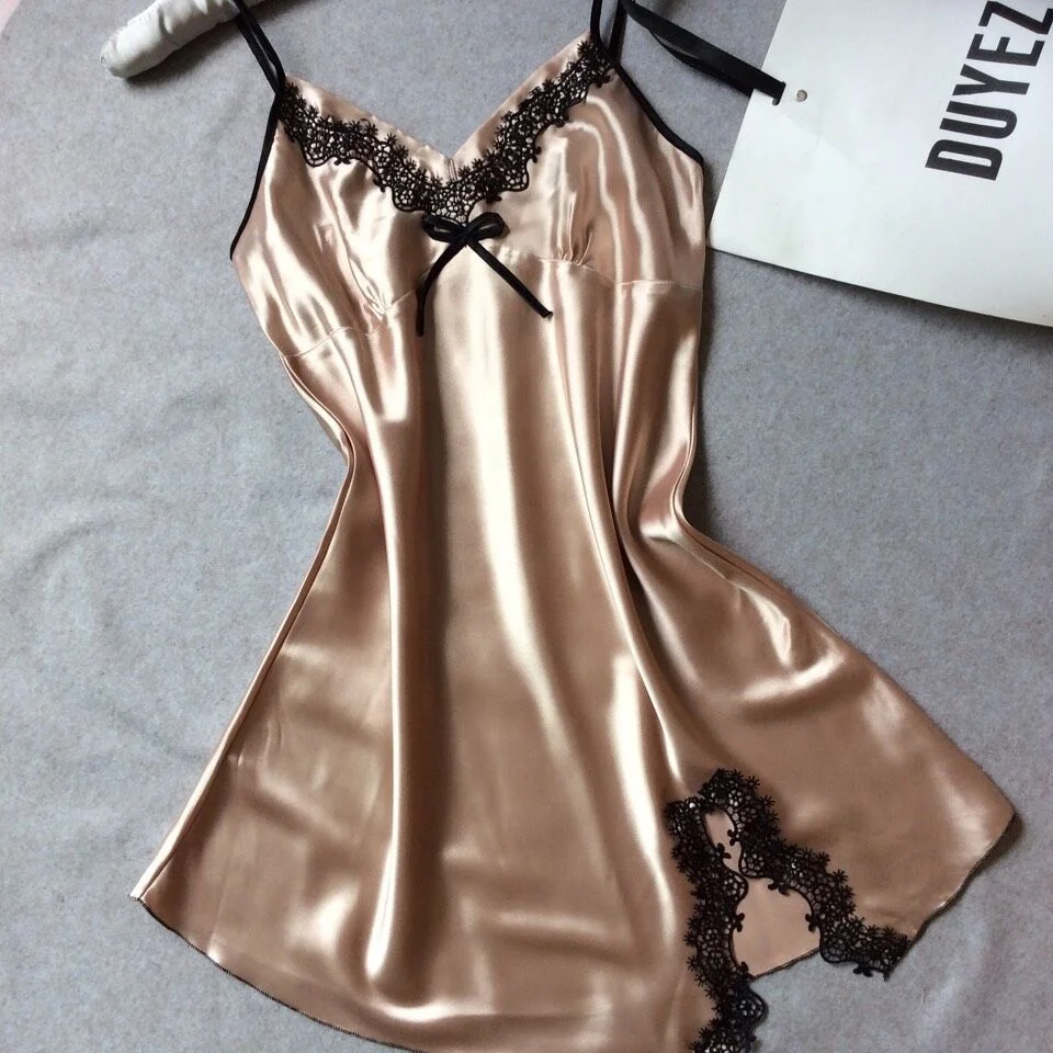 

LYNMISS high quality Pure Satin Lace Women Sexy Lingerie Nightgown, 8 colors