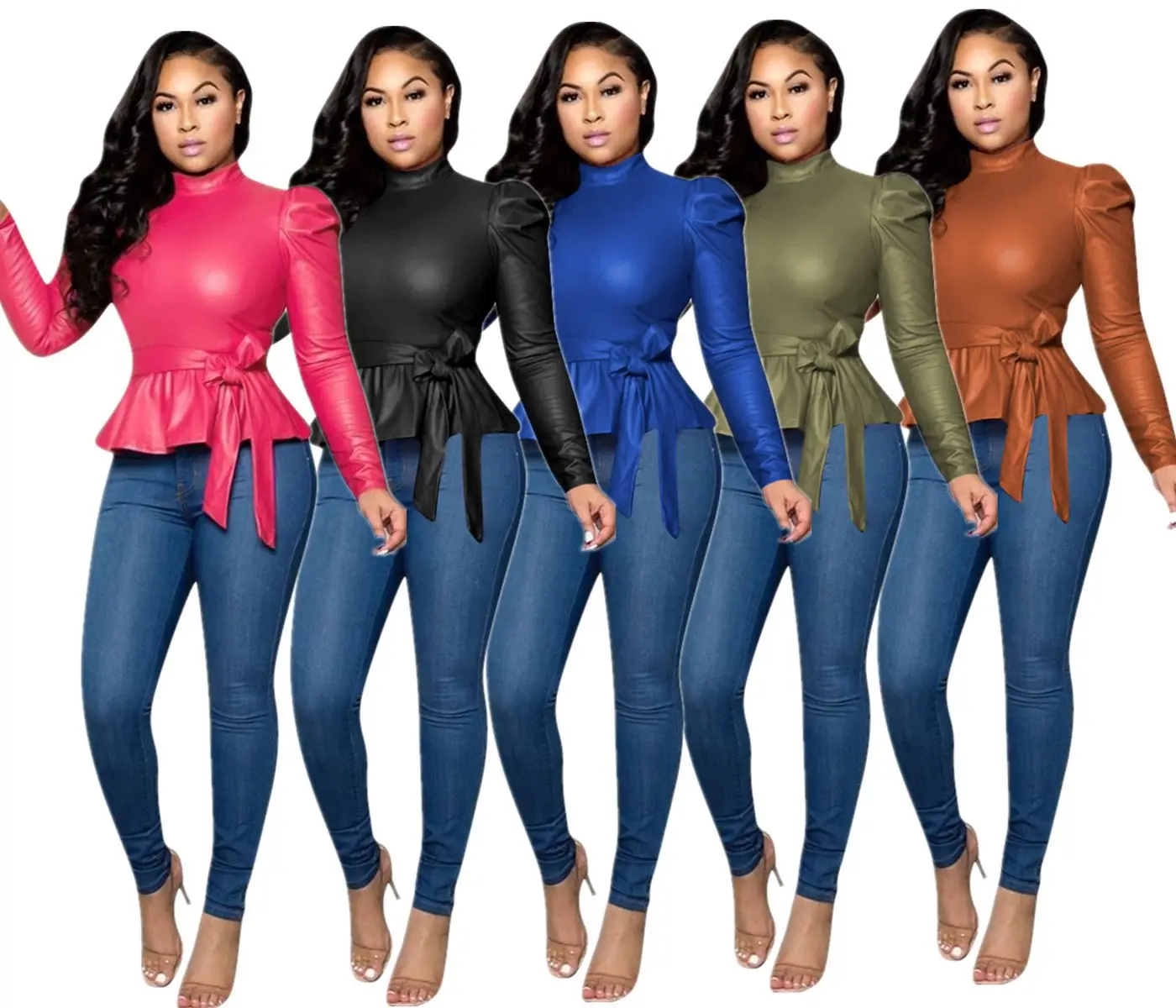 

MT71-837 2020 Fashion Brand Faux Leather Long Sleeve Short Jacket For Ladies