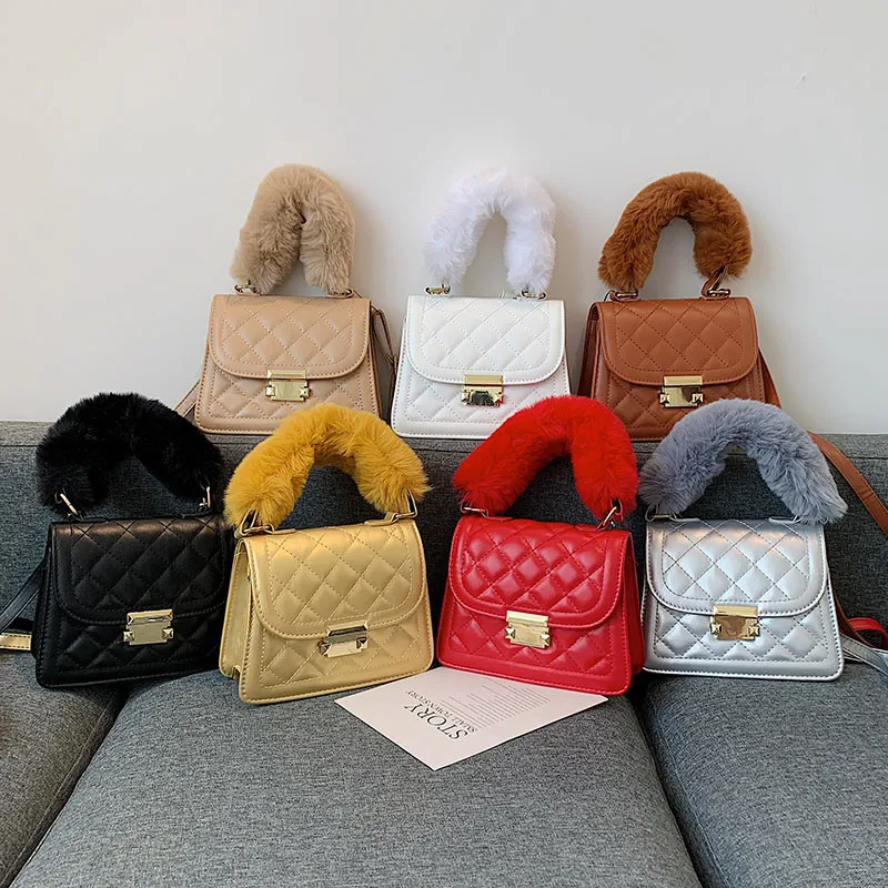 

Fall winter fur handle embroidery vegan leather shoulder sling hand bag mini bags women handbags ladies, 7colors