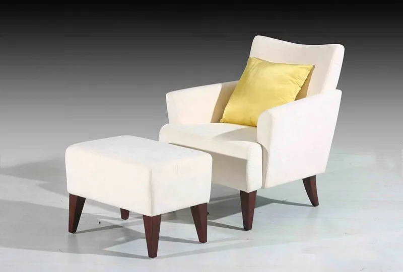 Custom indoor modern white upholstered lounge chair with ottoman