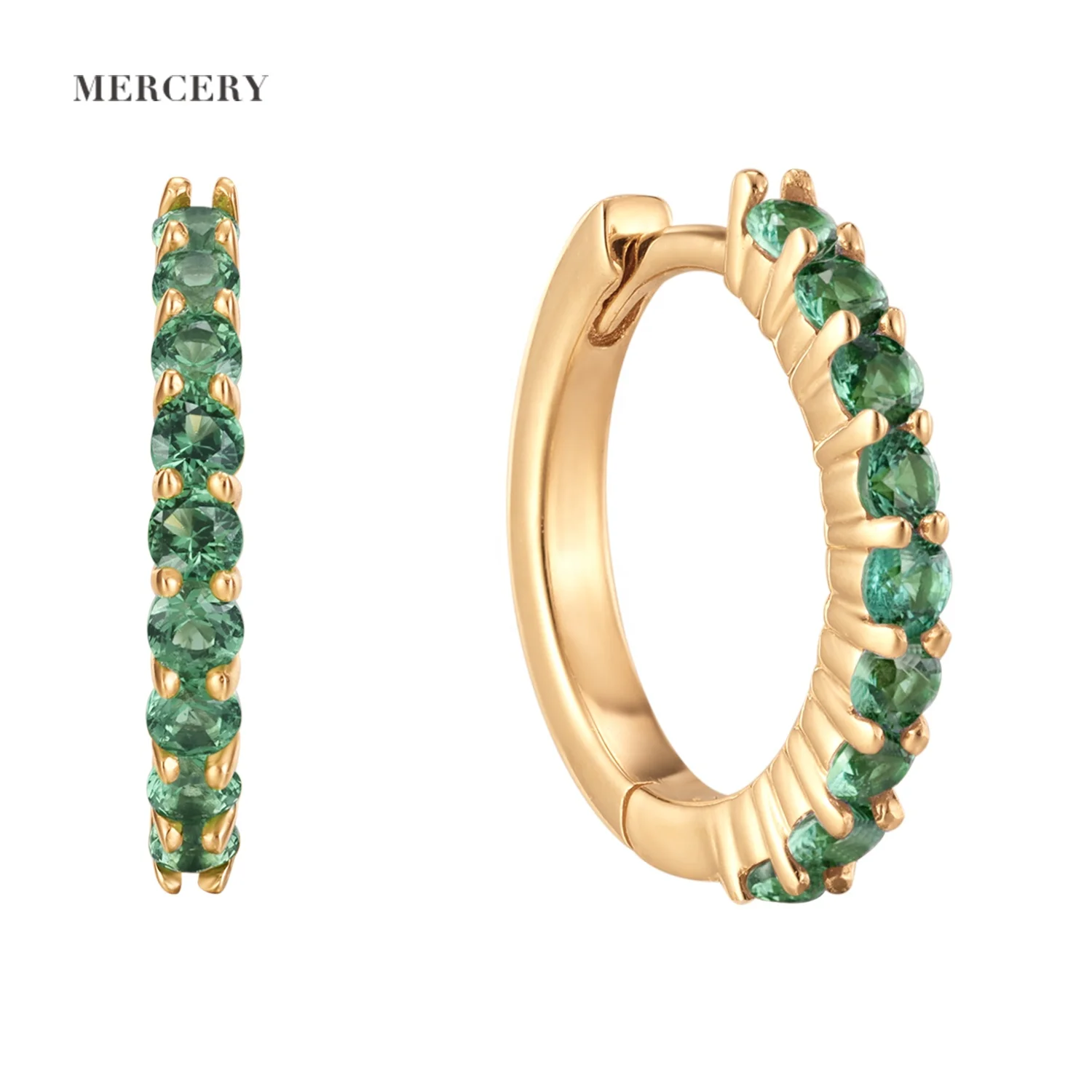 

Mercery May Birthstone Tsavorite Small Huggie Earrings 14k Solid Gold Natural Tsavorite Green Stones Hoop Earrings For Women