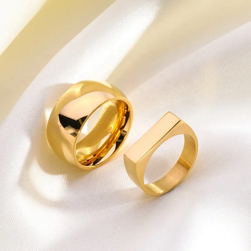 

High Polished Quality Smooth Ring 18k Gold Plated Stainless Steel Womens Minimalist Jewelry Gold Band Rings, Gold color