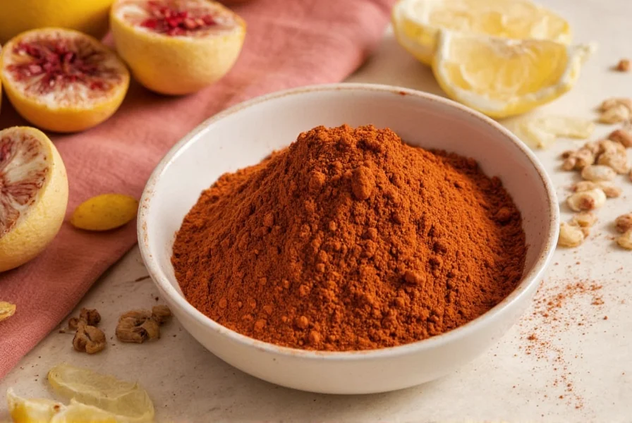 Hand selecting ancho pepper powder in a grocery store