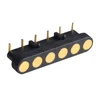 Right angle spring loaded locating 6 female pogo pin connector