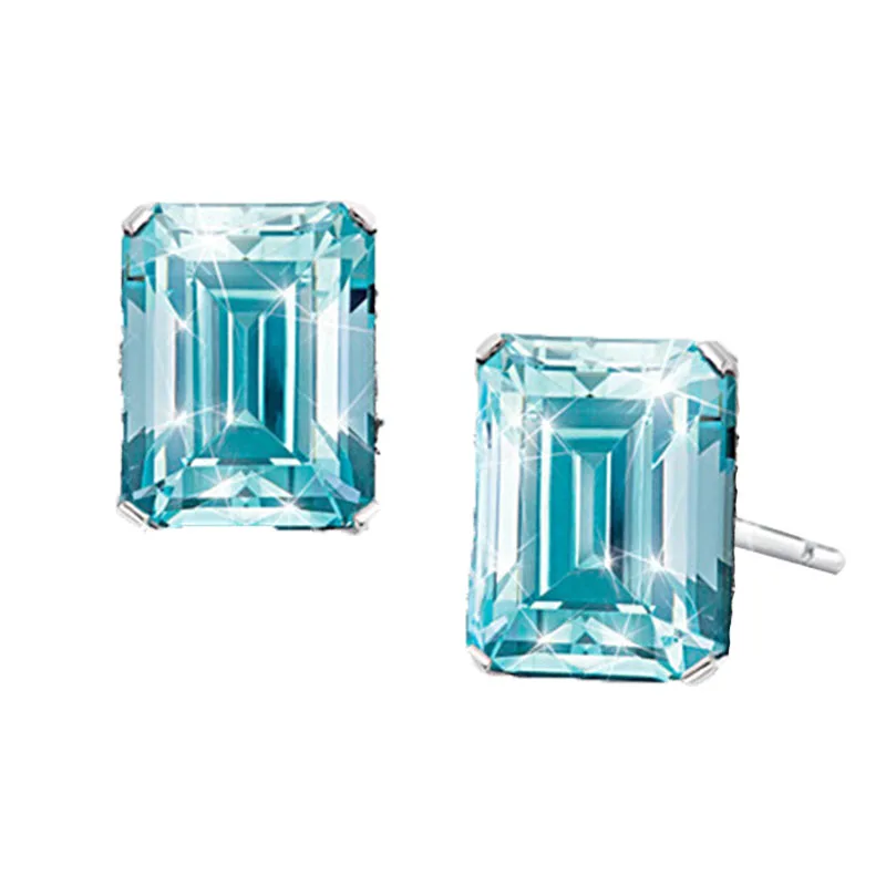 

European and American fashion square blue jewelry glass crystal earrings