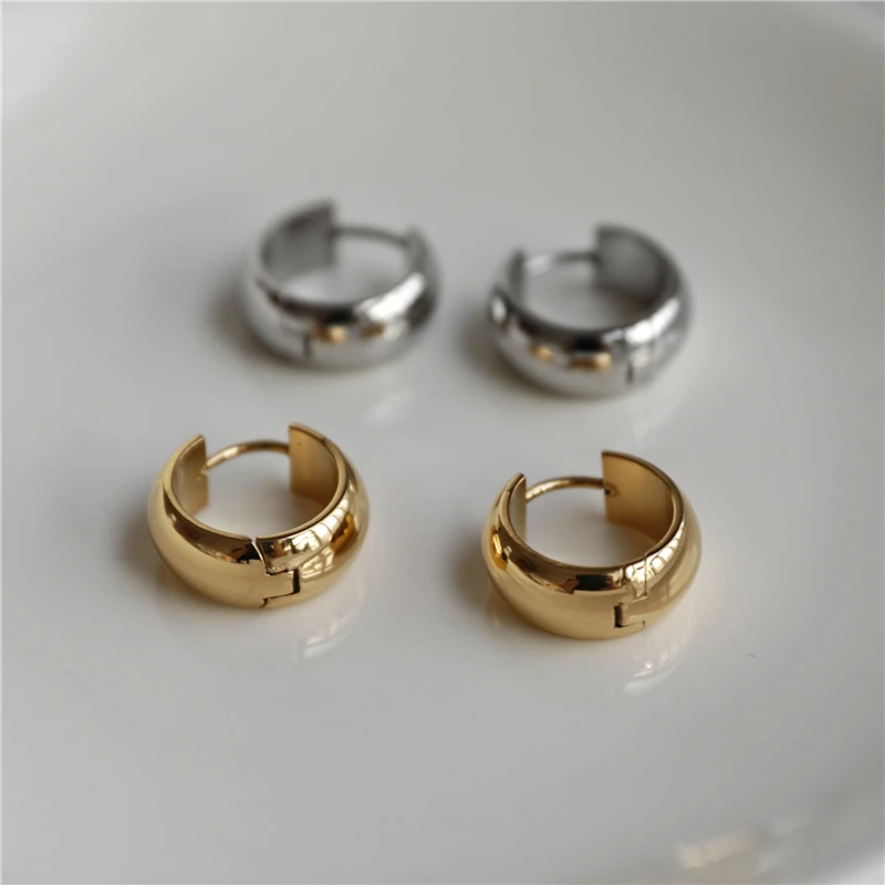 JOOLIM  High End 18K Gold Plated Simple Fashion Circle Hoop Earrings for Women Stainless Steel Earrings Wholesale