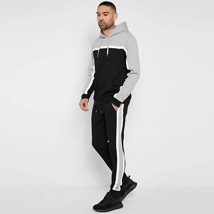

wholesale branded men clothing track suits male pullover hooded design your own patchwork tracksuits sweatsuit, Black&grey or oem colors