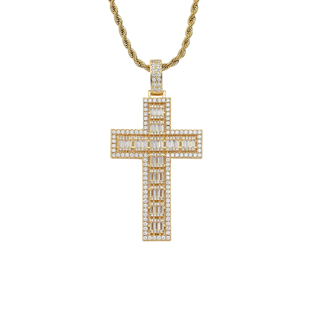 CN303 Hip Hop Cross Pendant Brass Micro Pave AAA Zircon Stone Necklace Jewelry