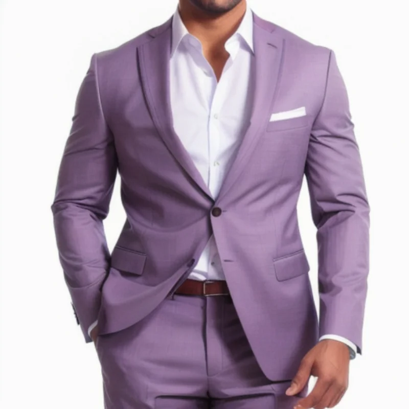Light Purple Casual Suits Men's Business Blazer Jacket Pants 2 Pieces Set Wedding Party Mens Suits Tailor Made Groom Tuxedos