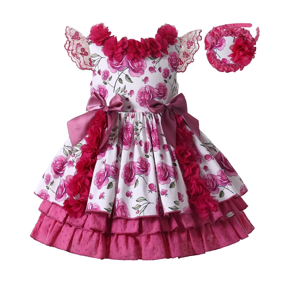 

Pettigirl Latest Floral Dress for Kids Flower Girl Boutique Cute Layered Dresses with Matching Headband