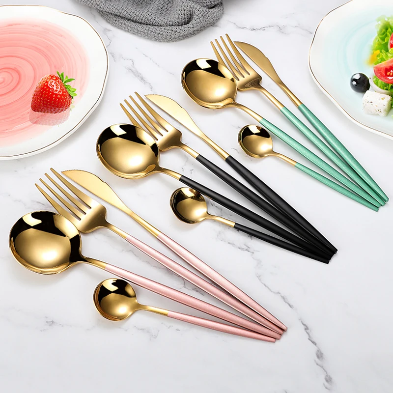 

Custom Kitchen Portable Black, Silver, Rose Gold Stainless Steel Flatware For Hotel