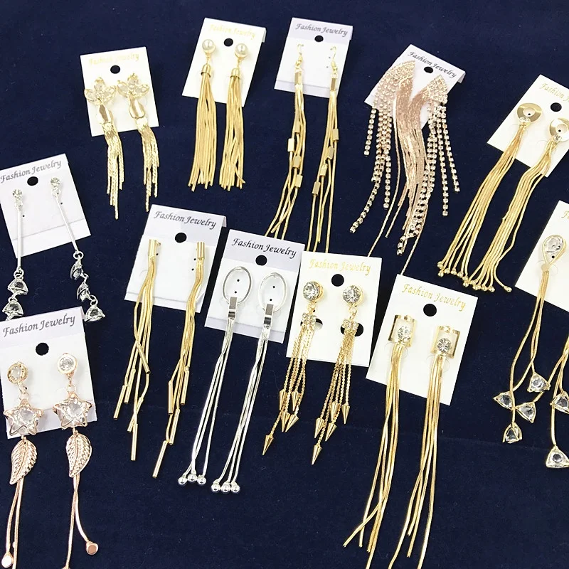 

PUSHI cheap jewelry earring necklace wholesale gold-plated jewelry full diamond zircon long tassel earrings