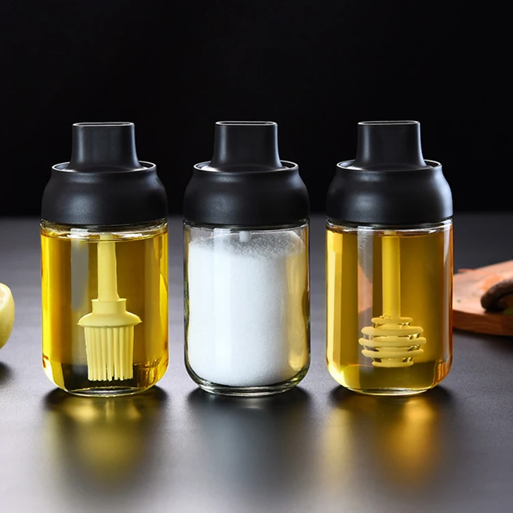 

A1158 250ML Pepper Cruet Oil Bottle Spoon Cover Glass Honey Seasoning Bottle Moistureproof Kitchen Condiment Spice Jar