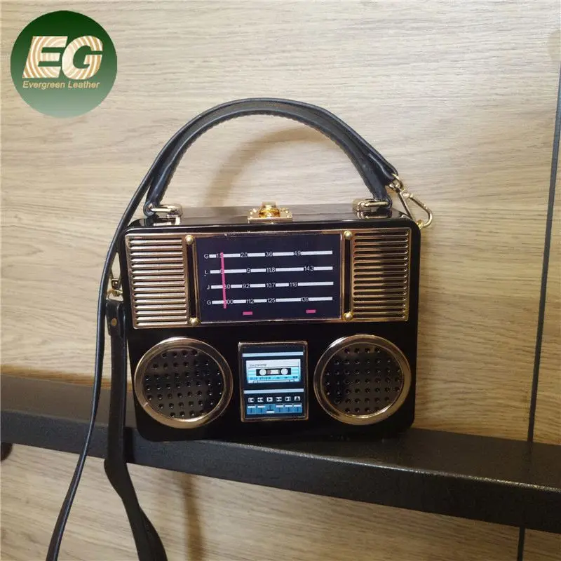 

LEB1223 Retro FM radio recorder women messenger bags black box purse clutch acrylic bag