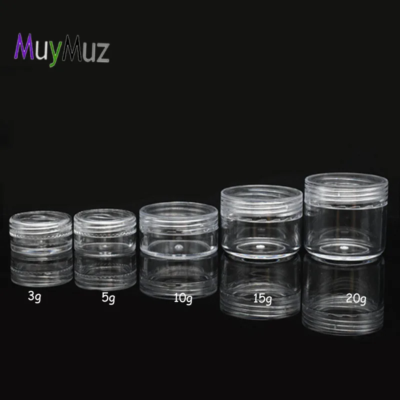 

2.5 g 10g 15g 20g 2.5ml 2.5g 3ml 3g 5ml 5 gram 20m 15ml 30g 30ml 10ml cosmetic container makeup sample jar PS clear plastic jar, Transparent