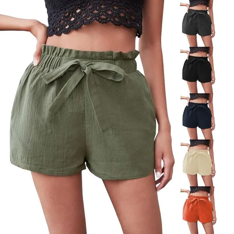 

Hot Sale Summer Elastic Waist Bow Women Shorts Fashion Casual Solid Color Women Shorts Sweat Shorts, 6 colors