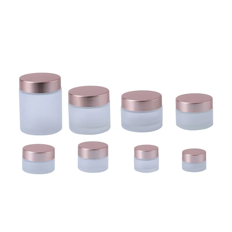 

Wholesale 5g 10g 15g 20g 30g 50g 60g 100g Frosted Glass Eye Cream Face Cream Jars with Matte Rose Gold Lids