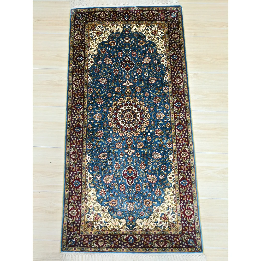 

Yuxiang 2*4ft Blue Floral Rectangle persian Prayer carpet Silk runner rug