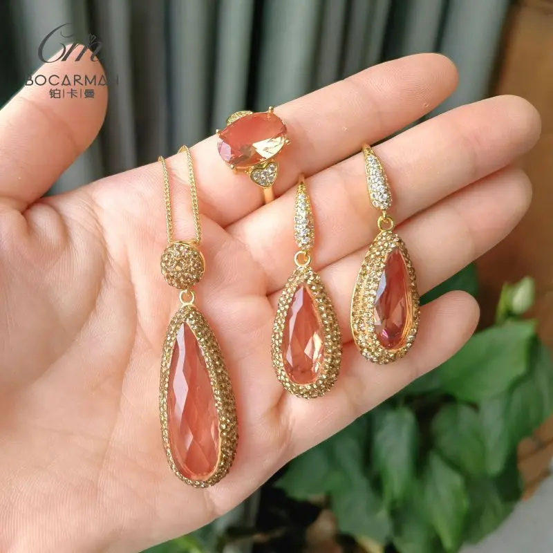 

Sudan stone color stone baumite exquisite point diamond fashion atmospheric water drop set color plating three-piece set of Suda