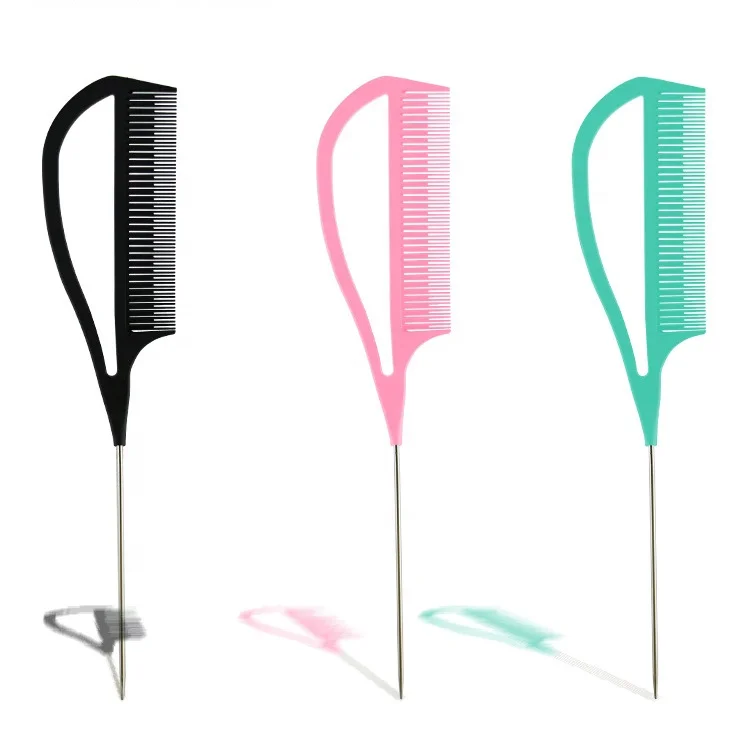 

Professional Styling Comb Anti Static Heat Resistant Hair Comb Lightweight For Hair Salon Stainless Steel Rat Tail Teasing Comb, Black, green, pink
