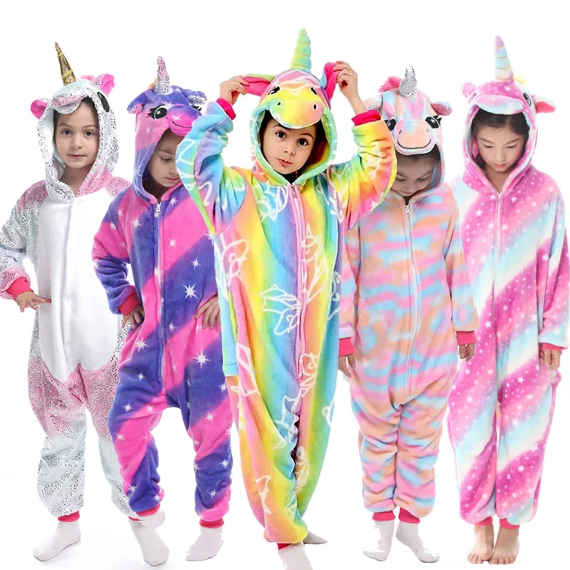 

Girls Boys Pajama Kids jumpsuit Sleepwear Children Animal Flannel Licorne Pijama Baby Purple Pegasus Sleepwear