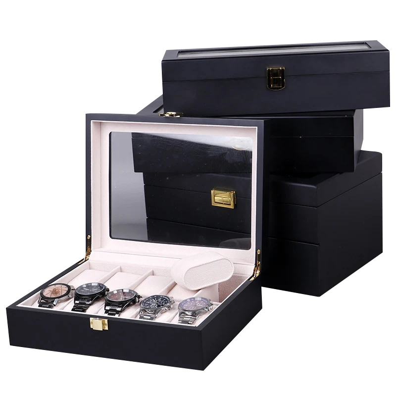 

Whole sale high quality 6 8 12 18 slots matt finished watch storage box case, Black/grey or balck/beige