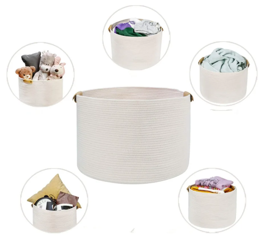 

Cotton Rope Basket Large Woven and Multipurpose Blanket Storage Organizer Elegant cotton storage basket