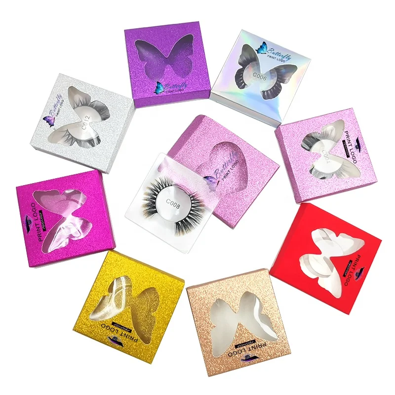 

Butterfly window eyelash box custom square butterfly shaped empty eyelashes packaging case, Colorful